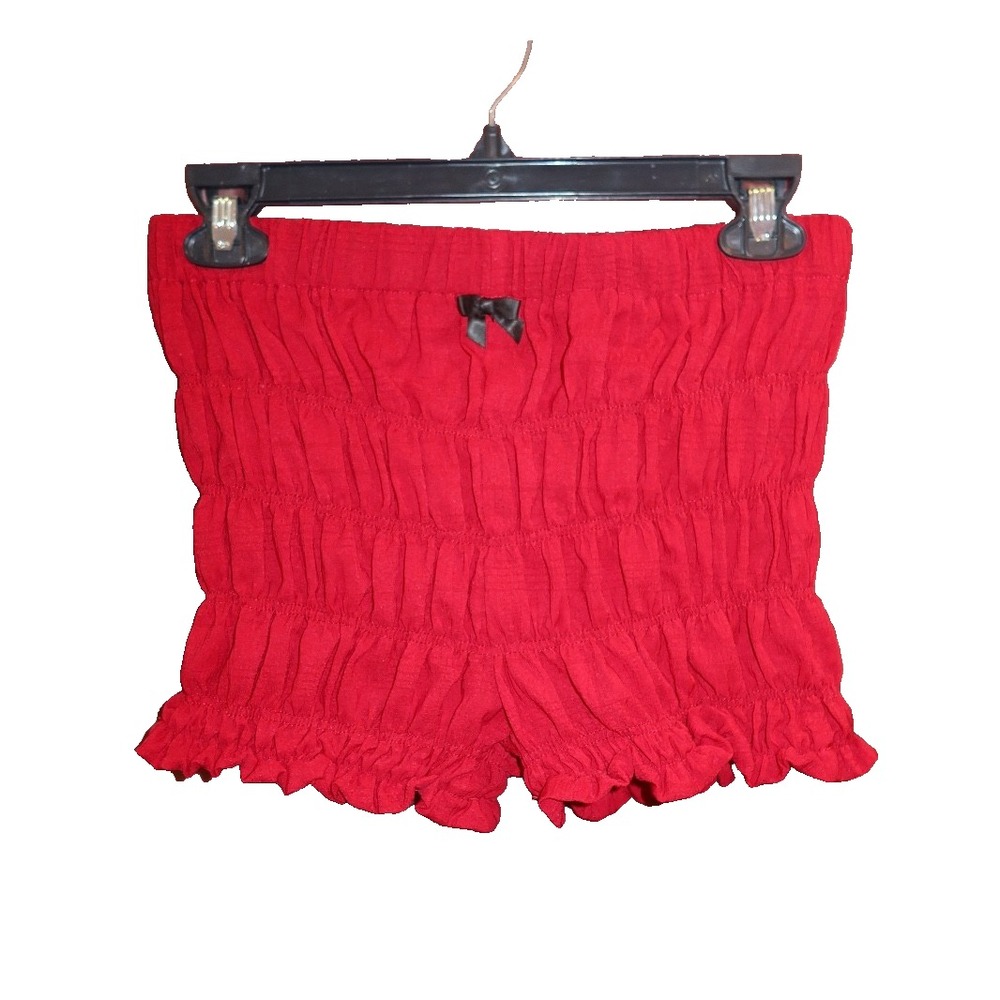 Women's Red Smocked Ruffle Shorts Size M 6 High Rise Stretchy